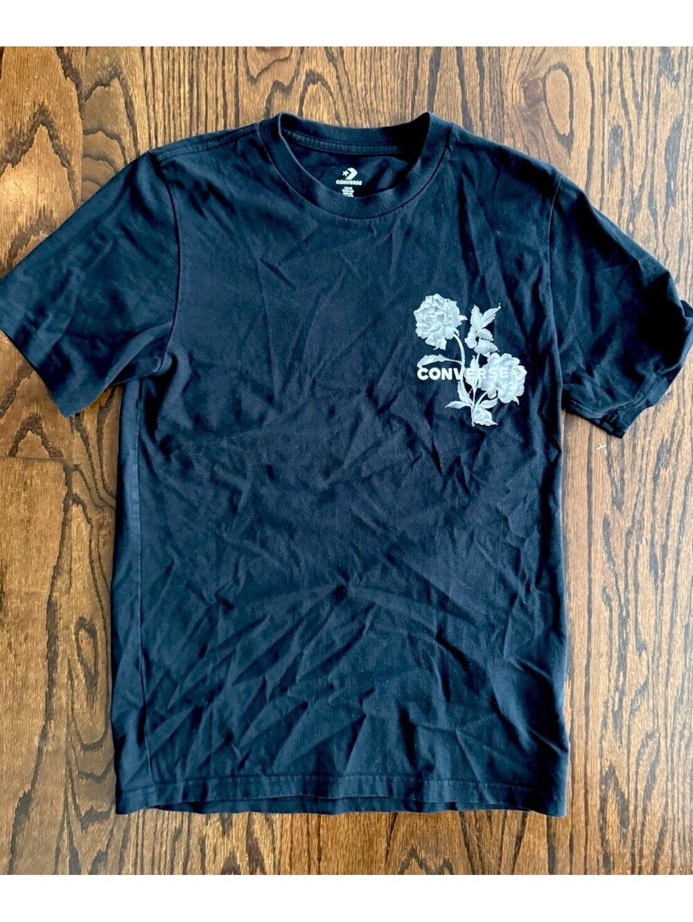 Converse Floral Rose Graphic T-Shirt Adult XS Black Front Back Print Tee
